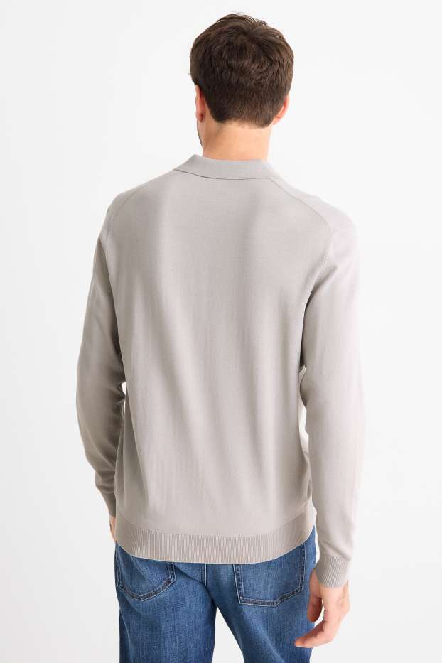 Bărbați - Tricou polo cu mânecă lungă - din tricot - gri deschis