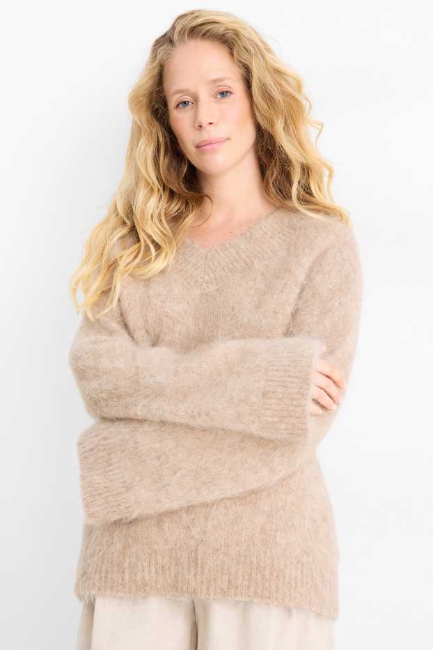 Femei - Pulover - amestec de lână alpaca - bej deschis
