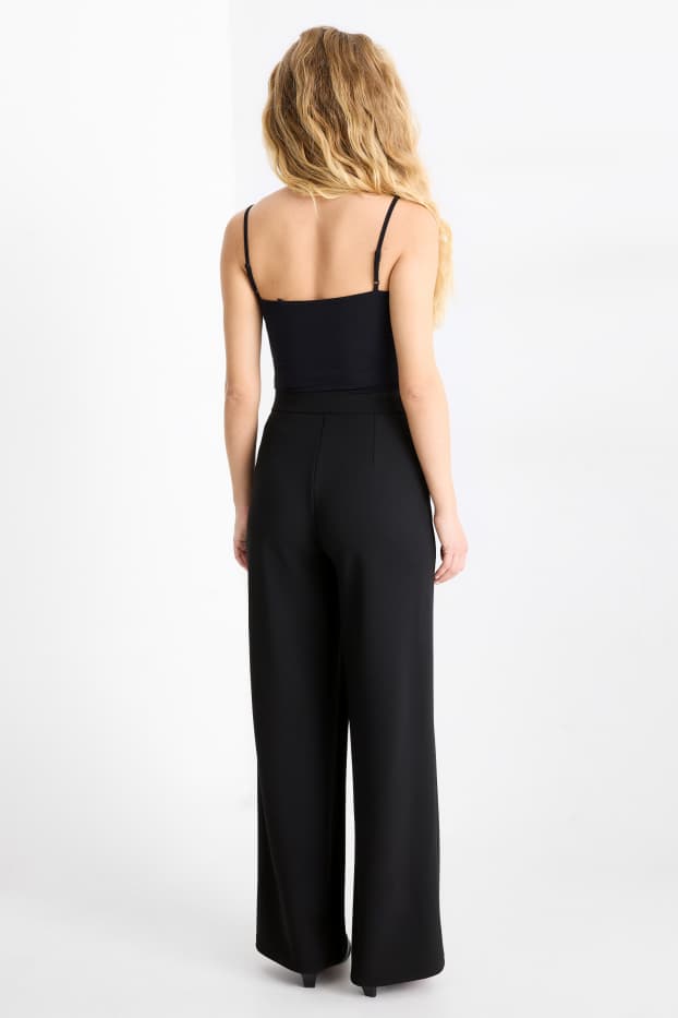 Women - Jersey trousers - mid-rise waist - wide leg - black