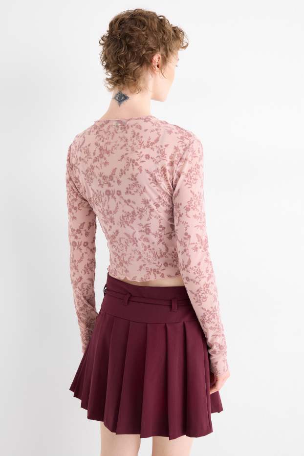 Dona - Conjunt - samarreta de màniga llarga i top - slim fit - de flors - rosa