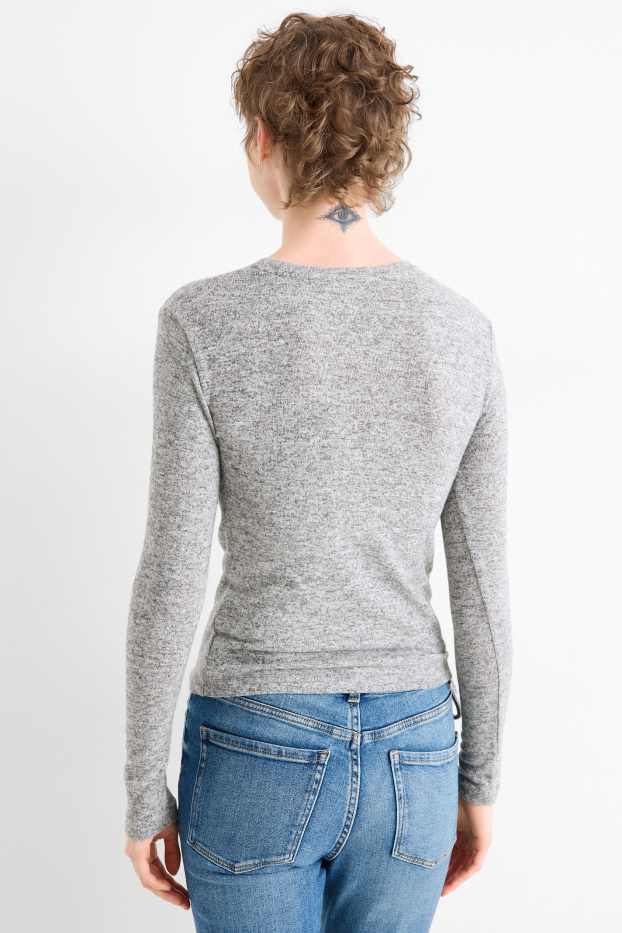 Femmes - Haut à manches longues - slim fit - gris chiné