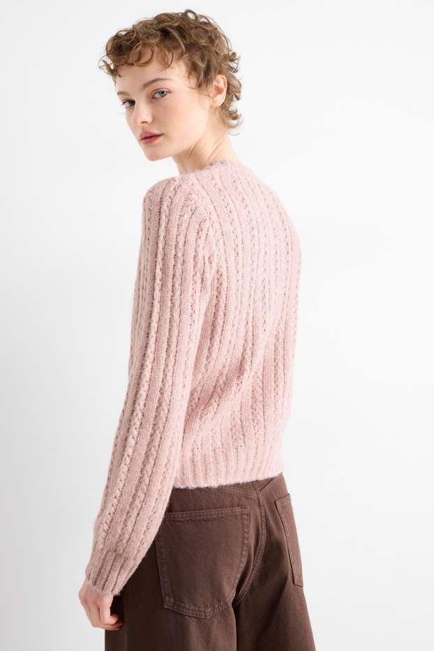 Donna - Maglione - motivo a treccia - rosa