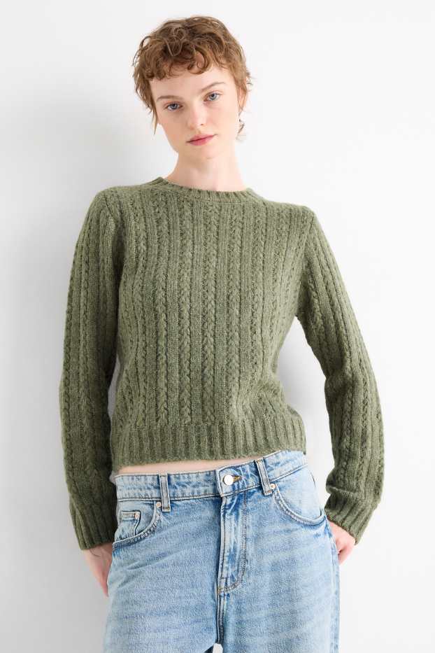 Femmes - Pull - motif tressé - vert